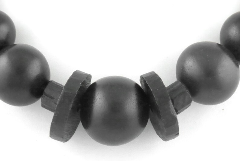 Chunky Vintage Carved Black Exotic Wood Beads Boho Style Necklace 17 image 3
