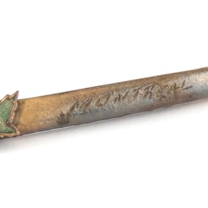 1920-30s - Rare Antique Souvenir of Montreal Canoe & Enameled Leaf Pin / Brooch