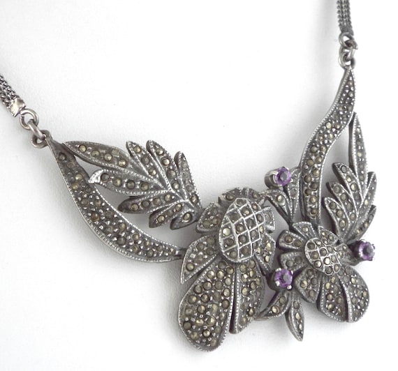 1920s - Large Art Deco Sterling Silver Amethysts &