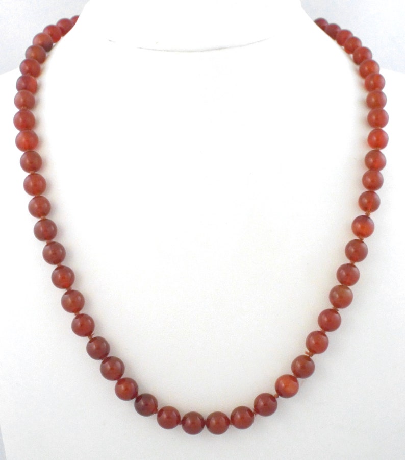 1970s Nice Vintage Carnelian Glass Beads Necklace /& Earrings Set