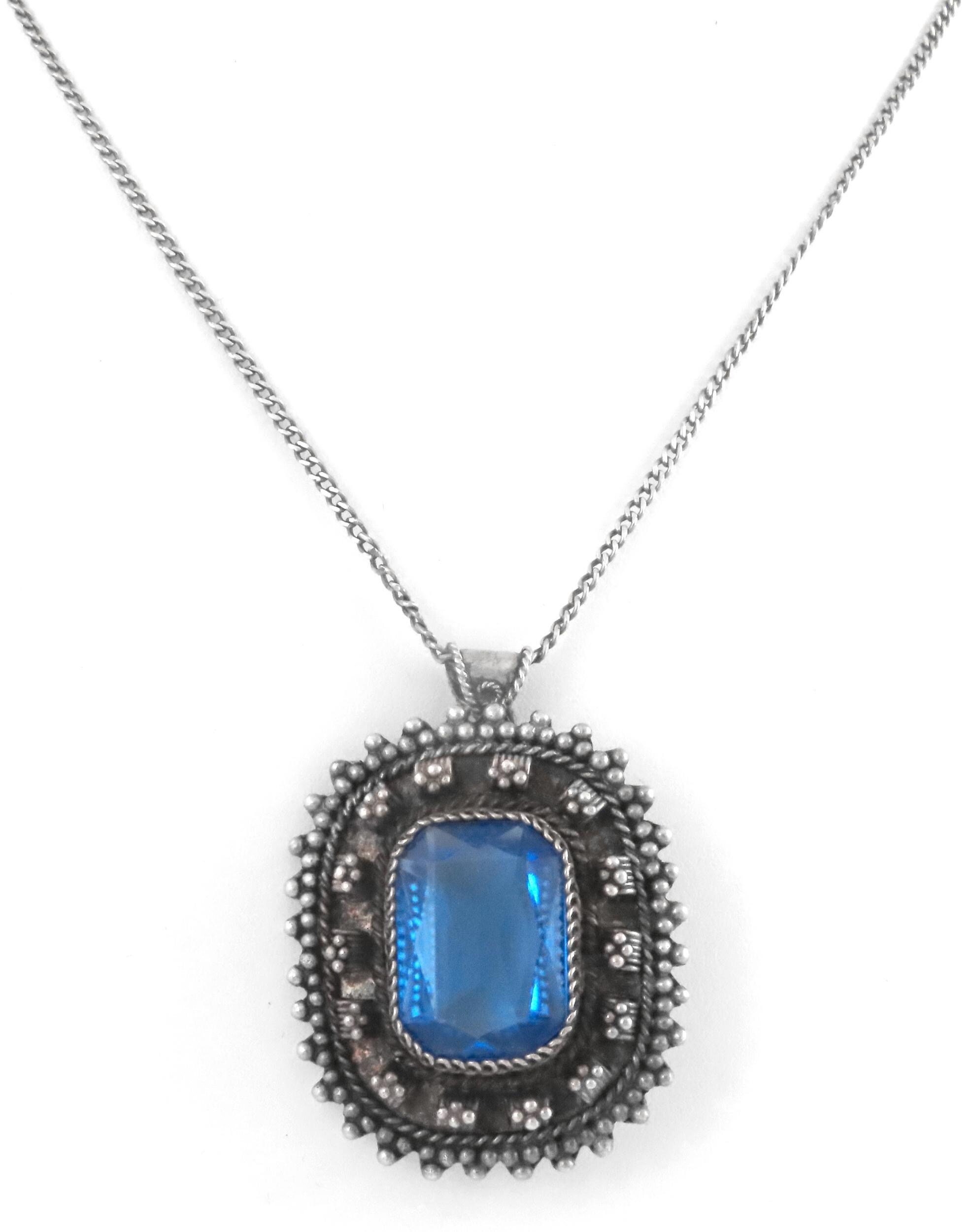 Broche/pendentif Argent Sterling Perles Fonte De Verre - Israël Jérusalem Années 1960 - Occasion