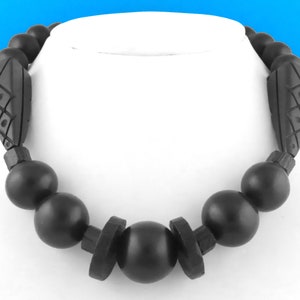 Chunky Vintage Carved Black Exotic Wood Beads Boho Style Necklace 17 image 1