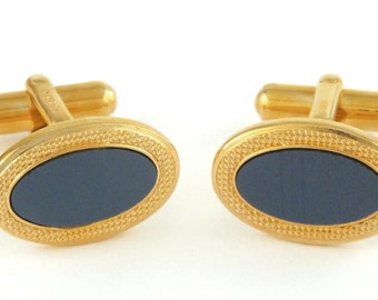 AUSTRIA - Vintage Midnight Blue Inlays Gold Tone Studs / Cufflinks