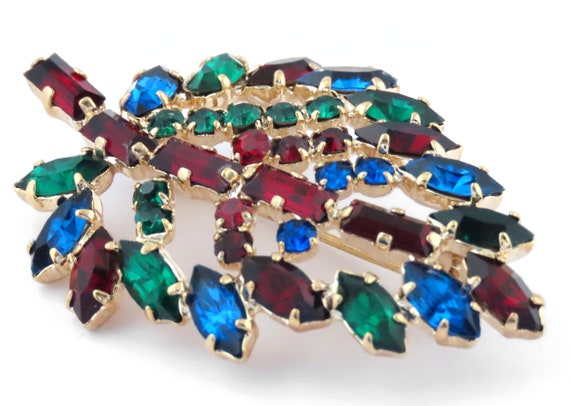 Superb Vintage Red, Green & Blue Rhinestones Gold… - image 5