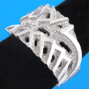 1970s - Wide Vintage Sterling Silver Brutalist Modernist Ring - Size 6.5