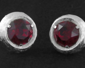 1960s - SENATOR (Sherman) - Vintage Ruby-red Crystals Silver Tone Cufflinks