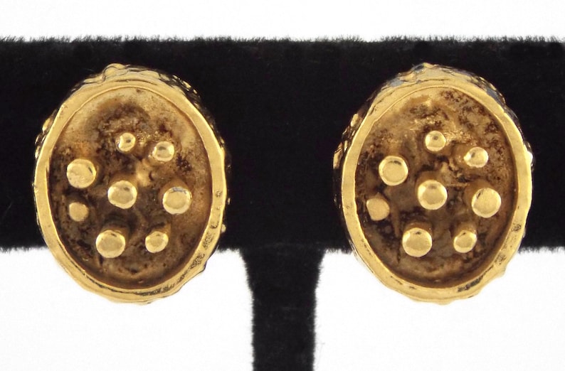 Guy Vidal Vintage Brutalist SHADOW BOX Gold Tone Pewter Earrings 1960s