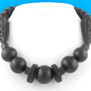 Chunky Vintage Carved Black Exotic Wood Beads Boho Style Necklace 17 image 8