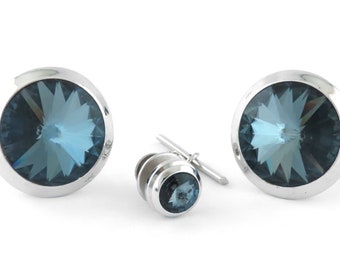 SENATOR (Sherman) - Vintage Midnight Blue Crystals Silver Tone Cufflinks Set