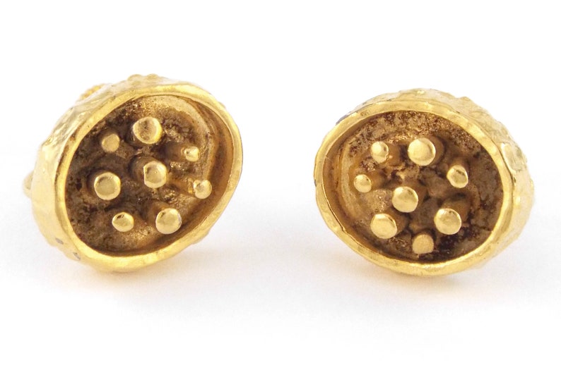 Guy Vidal Vintage Brutalist SHADOW BOX Gold Tone Pewter Earrings 1960s