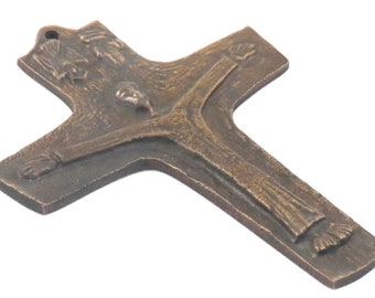 1970s - Vintage Modernist Brutalist Bronze Wall Crucifix - 4" x 3" - 61 grams