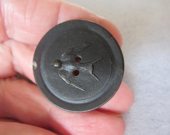 Medium antique molded horn sewing button - pictorial sew through - swallow bird