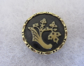 Medium antique brass sewing button - pictorial - IVOROID - Plant life - collector button