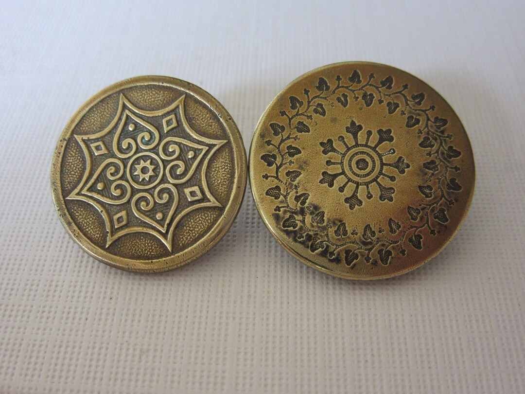 2 Antique Gilt Buttons - Mid-late 19th Century. One With Ivy Leaves ...
