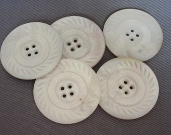 Set of 5 large carved shell pearl sewing buttons - early 20th century - beautiful designs!