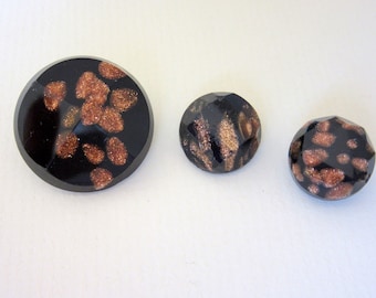 3 antique sewing buttons - goldstone intermixed with black glass - collector buttons - super nice ones...