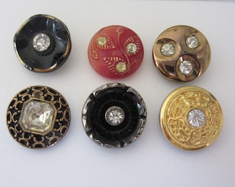 lot of 6 vintage glass sewing buttons - embellished with glass paste