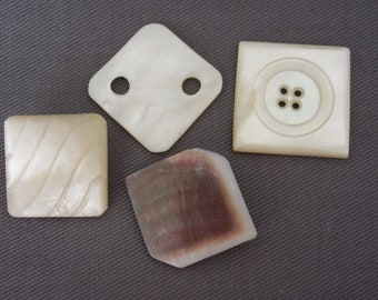 4 large antique square shell pearl sewing buttons - lovely designs - collector buttons