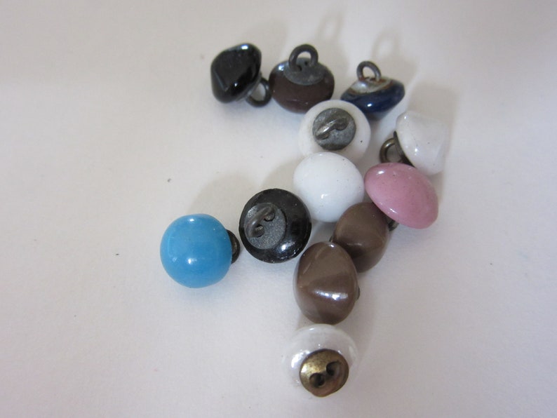 Antique lot of 12 Tiny NBS dimi size buttons China gator or shoe buttons tiny doll size image 5