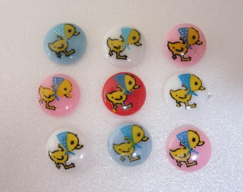 Adorable set of vintage sewing buttons - kiddie -- ducks with kerchief