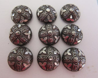 Set of 9 small sewing buttons - Edwardian - early 20th century.  Beautiful dome silver design