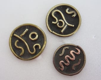Lot of 3 vintage sewing buttons - Mexican made copper - hand made - collector buttons