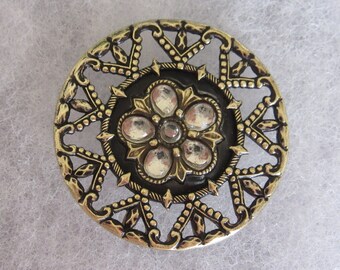 Large Antique sewing button - Victorian Celluloid type - openwork border, faceted glass - celluloid - beauty!