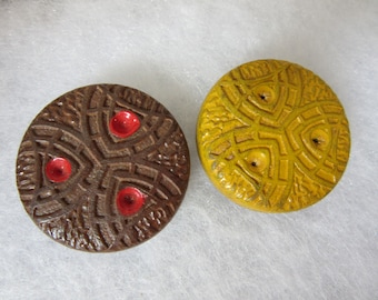 Historical  - 2 vintage wood sewing buttons - National Recovery Industrial Act (NIRA) - triad design - collector buttons