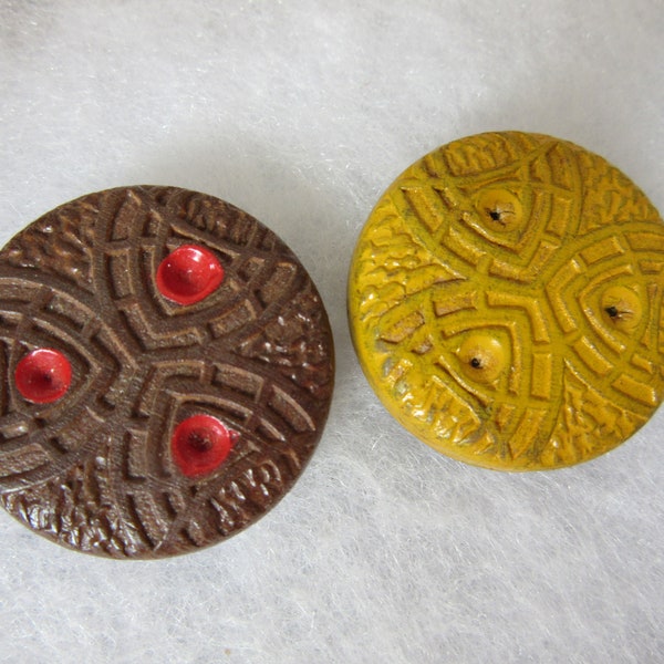 Historical  - 2 vintage wood sewing buttons - National Recovery Industrial Act (NIRA) - triad design - collector buttons