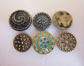 6 small antique sewing buttons - Victorian celluloid - lovely collection - nice ones!