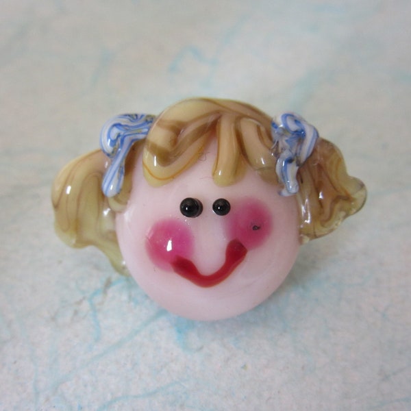 Artist made sewing button - young girl face - fused glass -- so cute!!!!