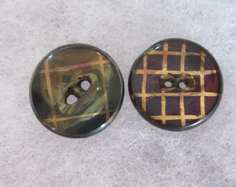 Pair of Medium antique sewing button - Design under Glass (DUG) - SEW THROUGH - harder to find - beautiful collector buttons