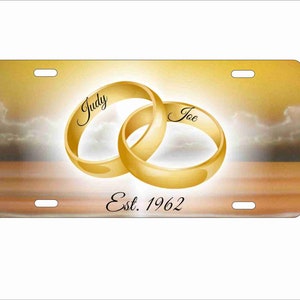 Personalized wedding bands front License Plate Custom Novelty decorative vanity auto tag