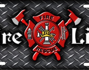 Firefighter License Plate, Personalized Aluminum Diamond Plate Sign