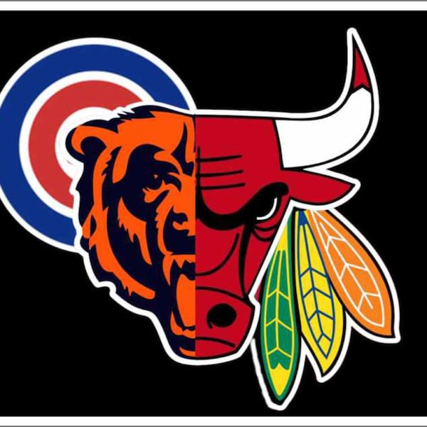 Chicago Pride combined sports teams logos License Plate Bears Hawks Bulls Cubs