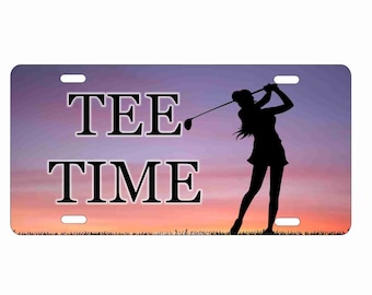 Tee Time golfista chica novedad Matrícula tocador decorativo letrero de aluminio