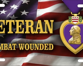 Purple Heart Veteran Combat Wounded Personalized Custom Novelty front License Plate Decorative vanity car Tag