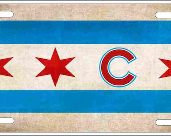 Chicago Flag Art Novelty Front License Plate Cubs Decorative Aluminum Vanity Car Tag