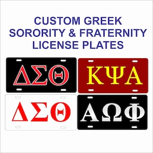 Custom College Greek Sorority & Fraternity Novelty License Plate Personalized Decorative front vanity Plate