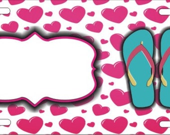 Personalized Custom Novelty License Plate hearts pattern design with flip flops