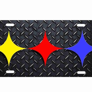 Steel Marks on faux diamond plate decorative front License Plate (printed image. not 3D)