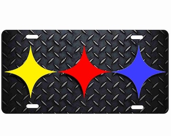 Steel Marks on faux diamond plate decorative front License Plate (printed image. not 3D)