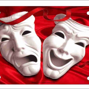 Theatre Masks Comedy Tragedy on red silk personalized novelty front license plate Custom Decorative car tag
