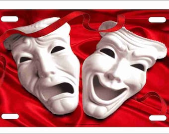 Comedy Tragedy Masks License Plate: Personalized Theater Car Tag