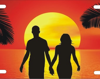 Personalized Couple License Plate: Beach Sunset Auto Tag