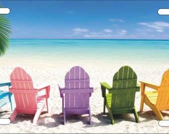 Beach Chairs Tropical Beach Scene Personalized Custom Novelty front License Plate Decorative auto tag