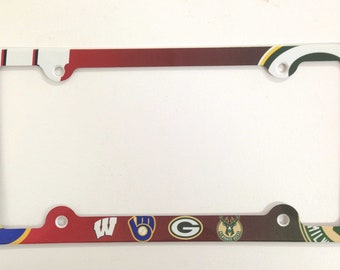 Wisconsin Sports Teams License Plate Frame, Aluminum Metal