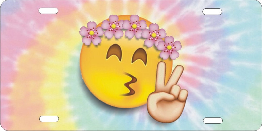 Emoji Smiley Face Blowing a Kiss Peace Sign Personalized Custom Novelty Front License Plate Etsy