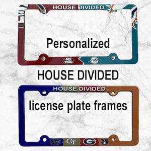 Personalized House Divided License Plate Frame Decorative License Plate Holder with any school, Sport Team or military branch