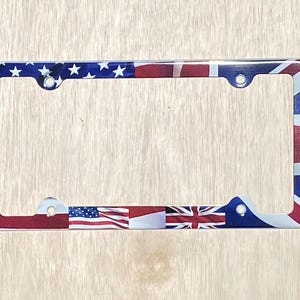 USA Britain Union Jack Flags Aluminum License Plate Frame